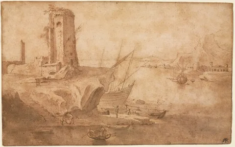 Filippo Napoletano, Landscape with Tower at Seashore