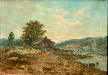 Apollinary Goravsky, Landscape with a house by the river