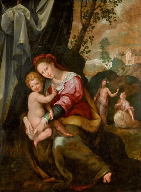 Girolamo Macchietti, Madonna and Child, with Noli Me Tangere Beyond