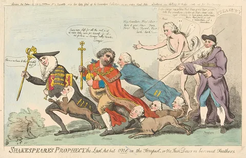 Isaac Cruikshank, Shakespeare's Prophecy, the Last Act by One in the Tempest, or the Jack Daws in Borrowed Feathers (from: Caricature, vol. 3)