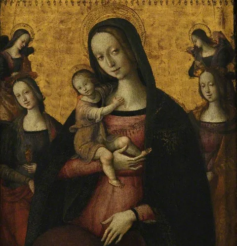 Giacomo Pacchiarotti, The Virgin and Child (with Saint Mary Magdalen left, a female martyr right, and two angels)