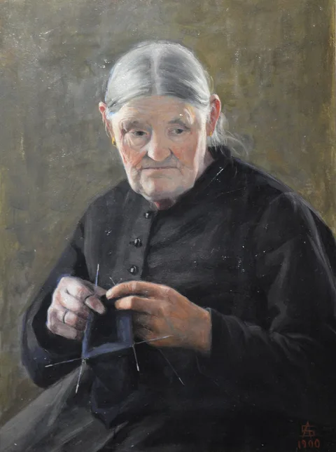 Anna Sahlsten, Old woman stitching