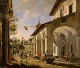 Domenico Gargiulo, Courtyard of an Inn with Classical Ruins