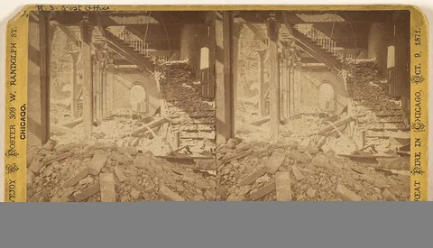George N. Barnard, Among the Ruins in Chicago. Post Office, Interior view, North end.