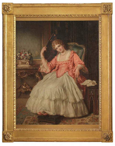 Thomas Francis Dicksee, Portrait of a Young Lady Sitting with Fan