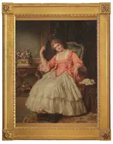 Thomas Francis Dicksee, Portrait of a Young Lady Sitting with Fan