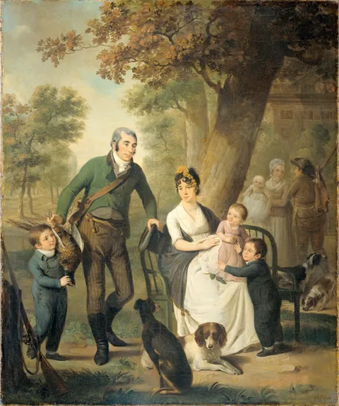 Adriaan de Lelie, Family Portrait of Jonkheer Gysbert Carel Rutger Reinier van Brienen van Ramerus, his Wife and four of their Children at his Estate of Crailo