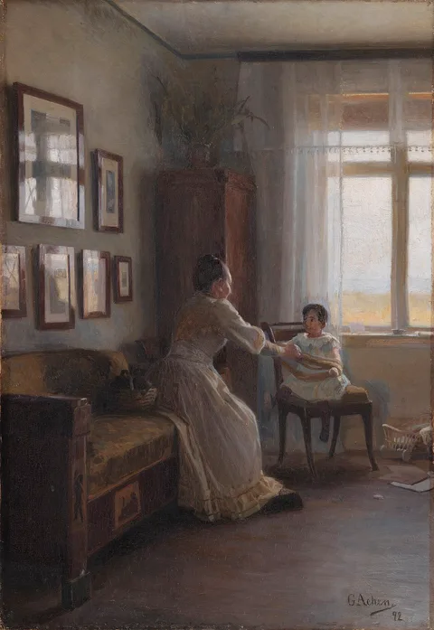 Georg Achen, Interior with the Artist's Wife and Child