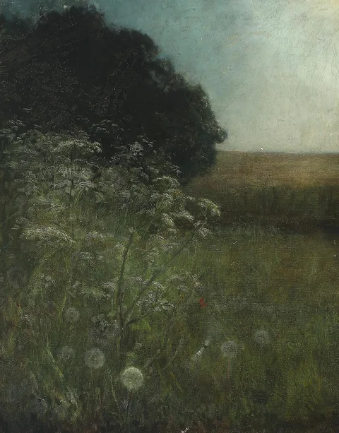 Georg Achen, Landscape with bushers and dandelions.