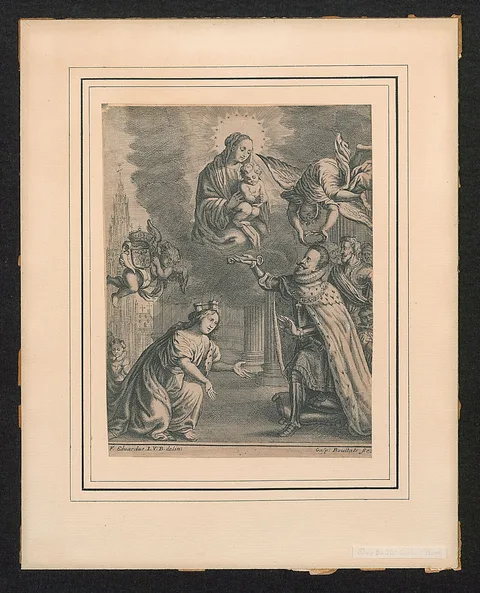 Gaspar Bouttats, Alexander Farnese, de hertog van Parma, biedt de sleutel van de stad Antwerpen aan de Maagd