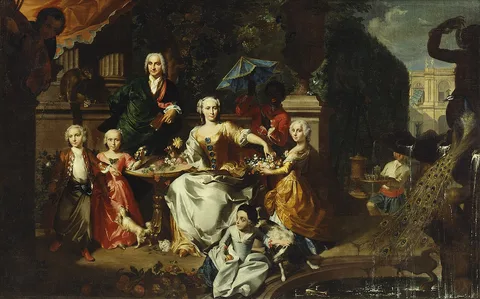 Carl Marcus Tuscher, A Family Group on a Terrace in the Grounds of a Villa. Possibly the English Businessman George Jackson and his Family