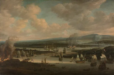 Willem Schellinks, The burning of the English fleet near Chatham, June 1667, during the second Anglo-Dutch war