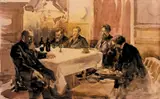 Teodor Buchholz, Ilya Repin and his friends at Yevgeny Cavos' apartment