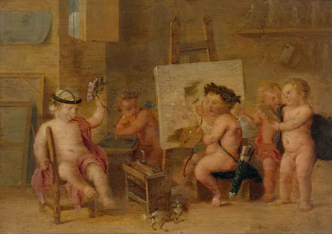 David Teniers III, Painter's studio with putti