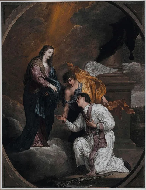 David Teniers III, St Valentien receiving a rosary from the hands of the Virgin
