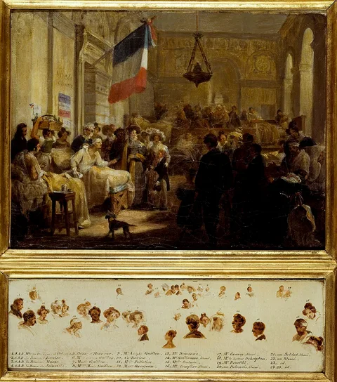 Nicolas Gosse, La Reine Marie-Amélie visitant les blessés des journées de Juillet à l'ambulance de la Bourse, le 25 août 1830 by Nicolas Gosse