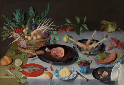Jacob van Hulsdonck, Still Life with Meat, Fish, Vegetables, and Fruit