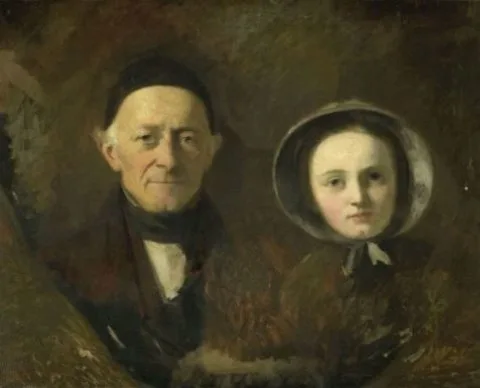 Johan Georg Schwartze, Portrait of Johann Joseph Hermann, the Artist's Father-in-Law, with his Grandchild Ida Schwartze, the Artist's oldest Daughter