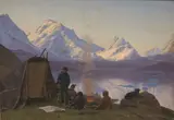 Carl Rasmussen, En grønlandsk boplads ved en fjord. Sommer