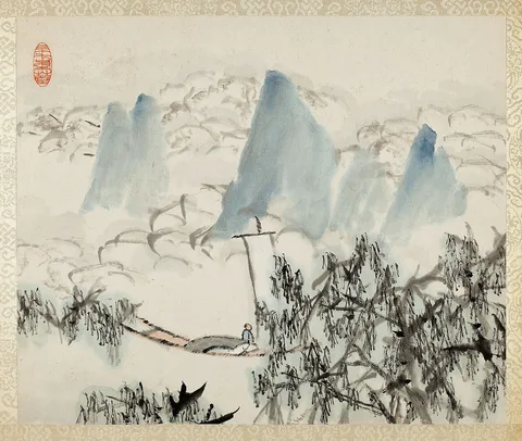 Xu Gu, Landscape with Figure, from an album of Landscapes and Calligraphy for Liu Songfu