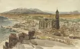 Adrien Dauzats, Gezicht op Malaga vanuit het Noorden