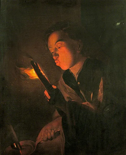 William Shipley, Boy Blowing on a Firebrand (after Godfried Schalcken)