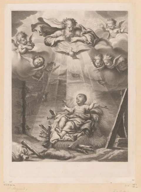 François de Poilly, Christus in de kribbe met boven hem God de Vader en de Heilige Geest