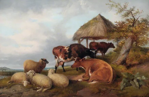 Edward Henry Corbould, Cattle and Sheep in a Landscape