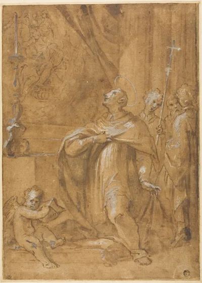 Sigismondo Caula, San Carlo Borromeo Adoring an Image of the Birth of the Virgin
