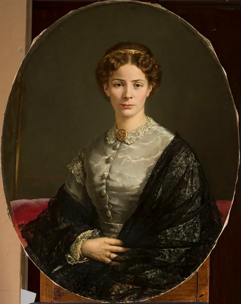 Adalbert Begas, Portrait of a lady in a lace shawl.