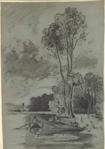 Auguste Allongé, Landscape with Three Tall Trees