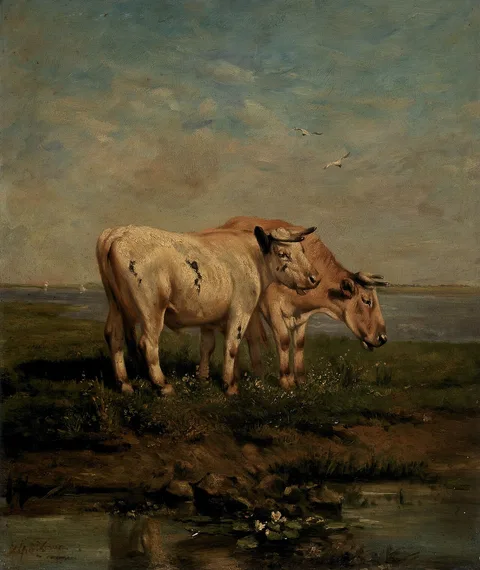Alfred Verwee, Cattle by a Brook