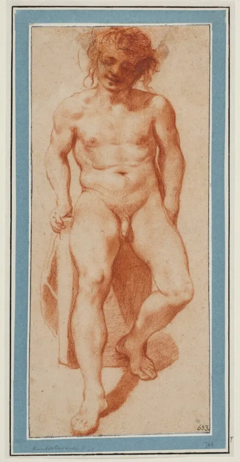 Pietro Faccini, Nude Youth Seated on a Crate Viewed from Front