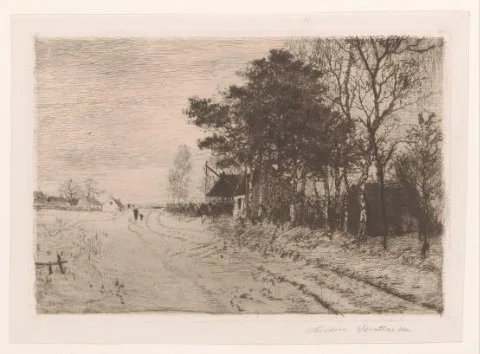 Théodore Verstraete, Gezicht op een landweg met huizen erlangs