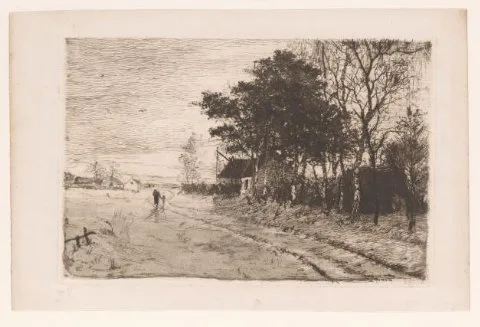 Théodore Verstraete, Gezicht op een landweg met huizen erlangs