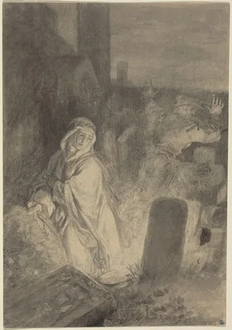 Joseph Fay, A Man Fleeing from a Nun Praying in a Cemetery