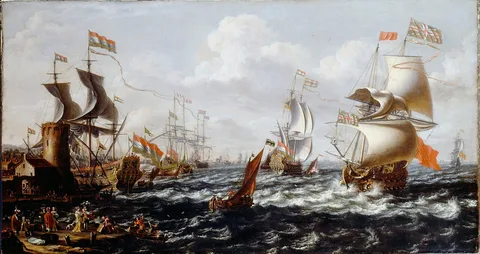 Laureys a Castro, Ships in Rough Water off a Mediterranean Port