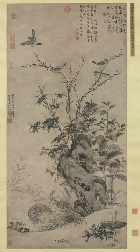 Wang Yuan, Quails and Sparrows in an Autumn Scene