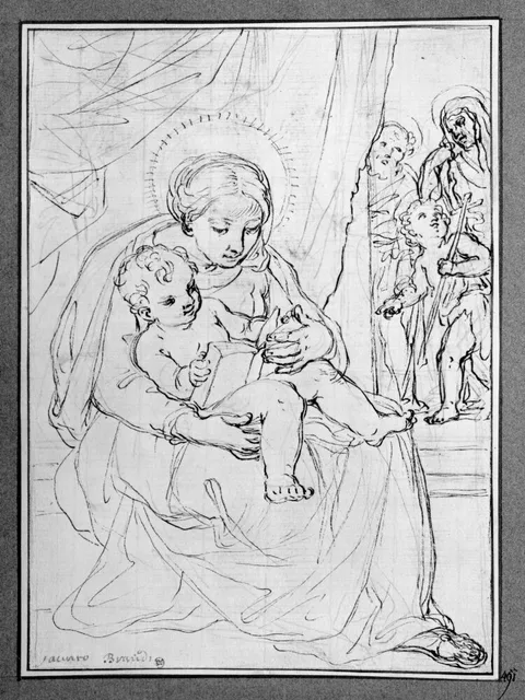 Giacinto Calandrucci, The Virgin and Child. To the right in the back-ground St. Joseph, St. John as a Child and St. Elisabeth