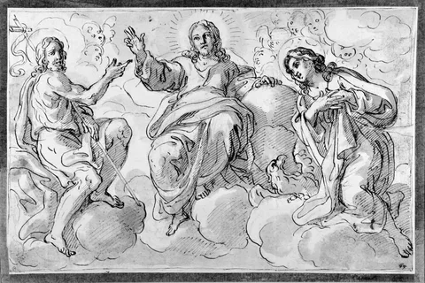 Giacinto Calandrucci, Christ in the sky surrounded by St. John the Baptist and St. John the Evangelist