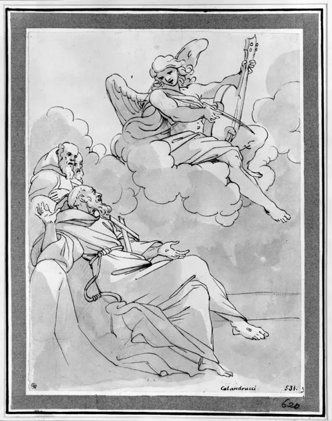 Giacinto Calandrucci, St. Francis, in the sky an angel playing a viola da gamba