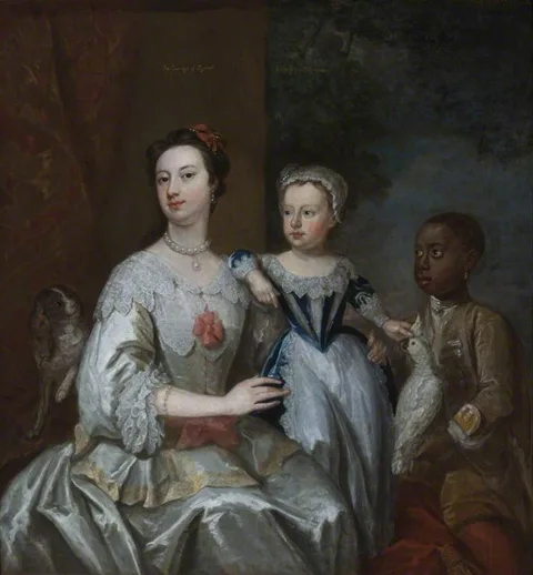 John Giles Eccardt, Lady Grace Carteret, Countess of Dysart (1713-1755) with a Child (possibly Lady Frances Tollemache [1738 - 1807]), a Black Servant, Cockatoo and Spaniel