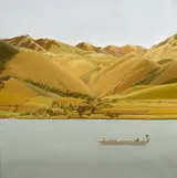 Winifred Knights, Edge of Abruzzi: Boat with Three People on a Lake