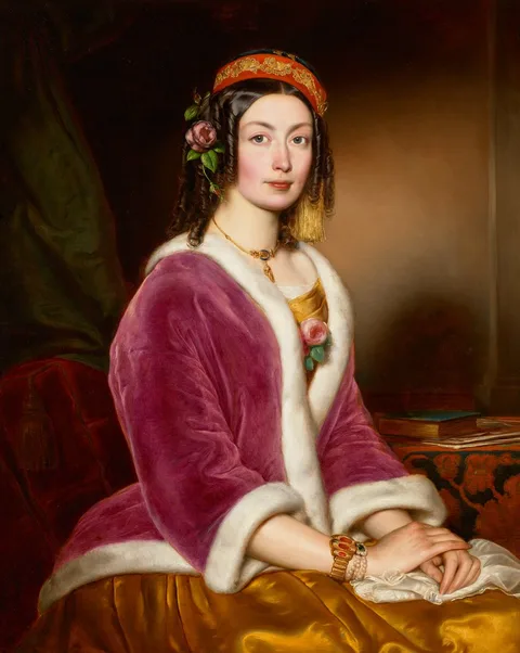 József Borsos, Portrait of a Woman in  Velvet Pelisse
