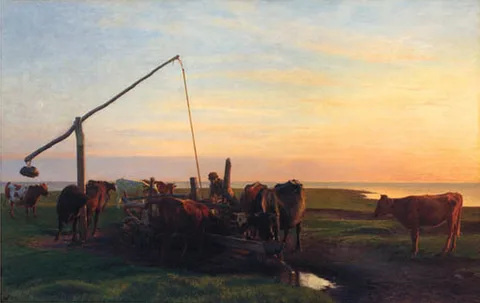 Hans Ole Brasen, Cattle watering at sunrise.