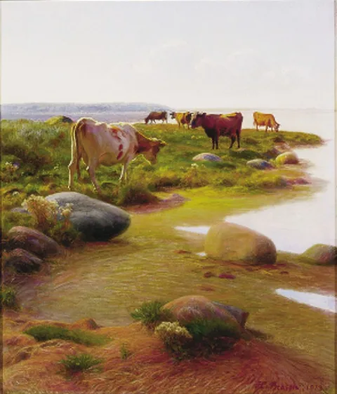 Hans Ole Brasen, Cows crazing at an inlet.
