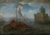 Gaspar van Eyck, Southern harbor with fortifications and a galley