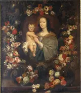 Michel Bouillon, Virgin and Child in a garland of flowers