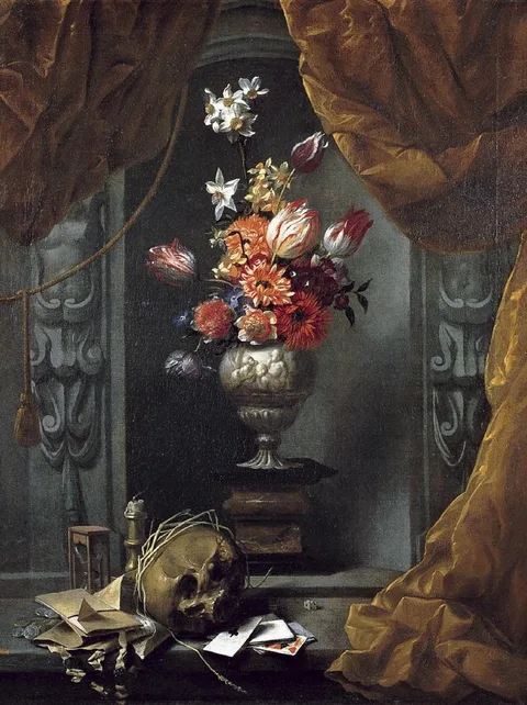 Michel Bouillon, Still-life of Vanitas and Flowers