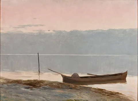 Alfredo Andersen, Landscape with a Canoe in the Border